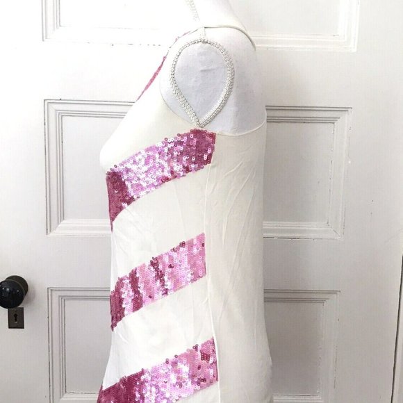 Julie Brown Ivory Pink Stretch Sequin Top T Shirt Racer Back - Picture 4 of 6